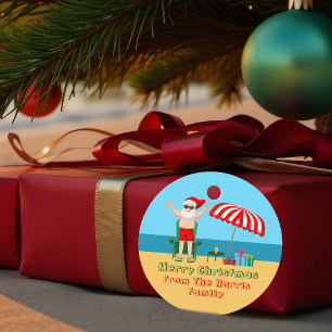 Étiquettes Cadeau Plage Santa Claus Custom Sunny Christmas Party