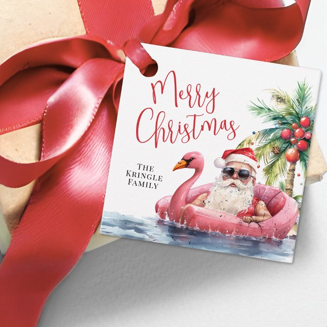 Étiquettes Cadeau Plage tropicale Joyeux Noël (Tropical Beach Merry Christmas Favor Tags)