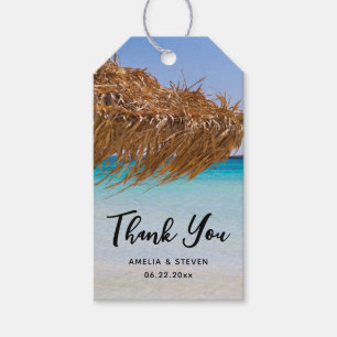Étiquettes-cadeau Plage tropicale panoramique avec mariage sous un p