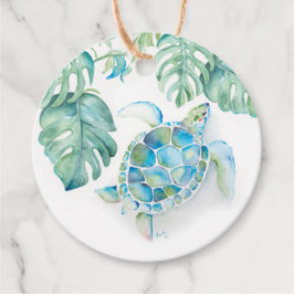 Étiquettes Cadeau Plage Tropicale Tortue de Mer Aquarelle Turquoise
