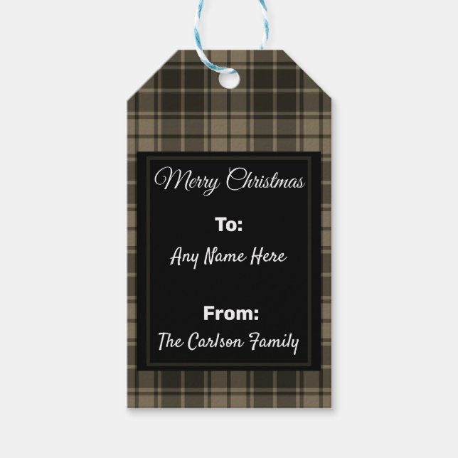 Étiquettes-cadeau Plaid Buffalo tartan gris flanelle personnalisée (Devant)