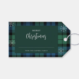 Étiquettes-cadeau Plaid Family Green Blue Campbell Tartan