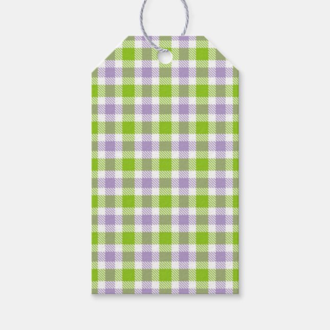 Étiquettes-cadeau Plaid violet et vert (Devant)