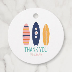 Étiquettes Cadeau Planche de surf pour fille Plage Anniversaire Merc