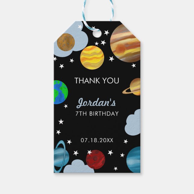 Étiquettes-cadeau Planètes du thème de l'espace anniversaire Garçons (Devant)