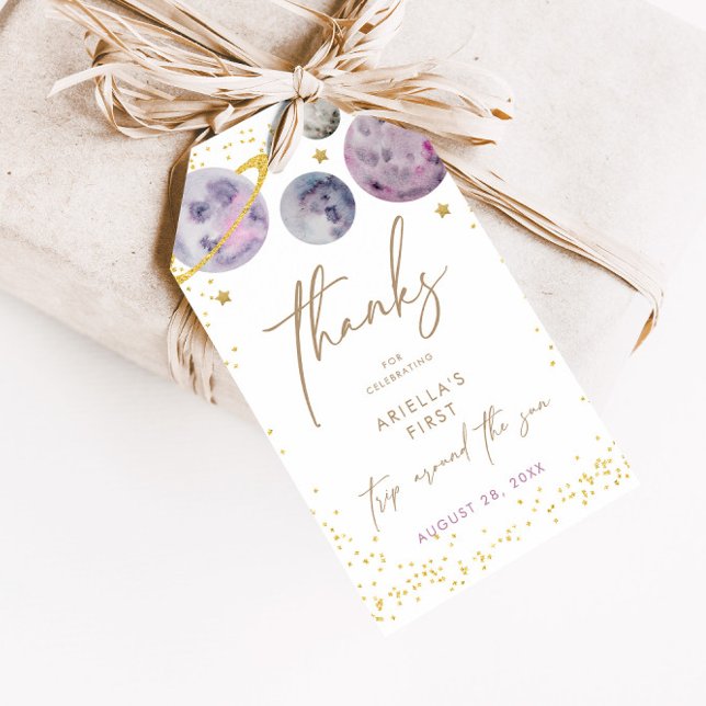 Étiquettes-cadeau Planètes spatiales - Filles 1er anniversaire Favor (Créateur téléchargé)