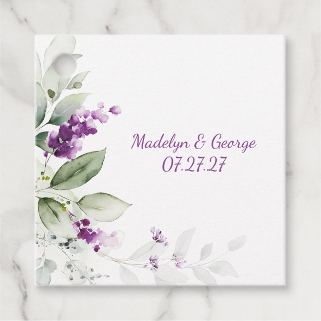 Étiquettes Cadeau Plante de lavande violet vert pâle Feuille Mariage (Devant)