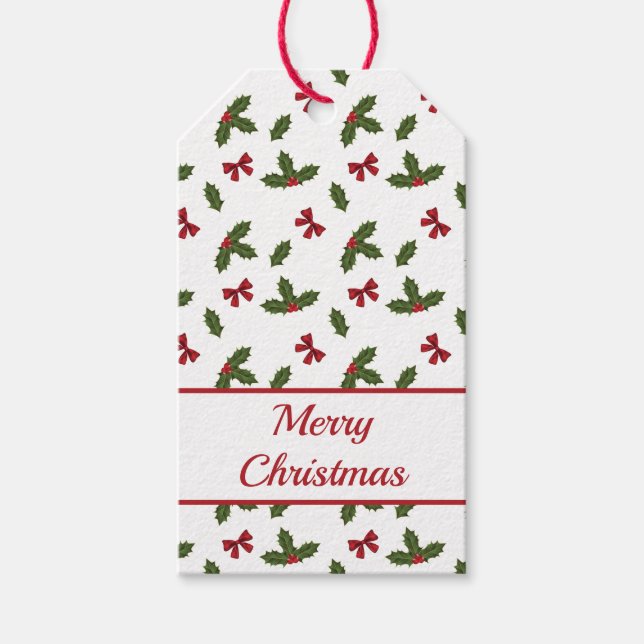 Étiquettes-cadeau Plante Holly Commun Et Motif Red Bows (Devant)
