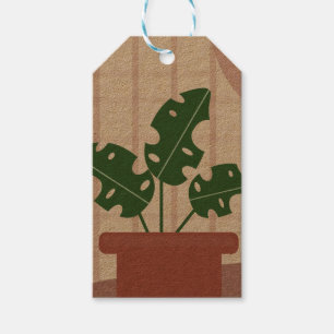 Étiquettes-cadeau Plantes Monstera Fond à Carreaux en Terracotta Ros