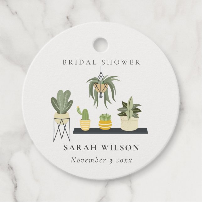 Étiquettes Cadeau Plantes Succulentes Feuillues en Pot Cute Mariage (Devant)