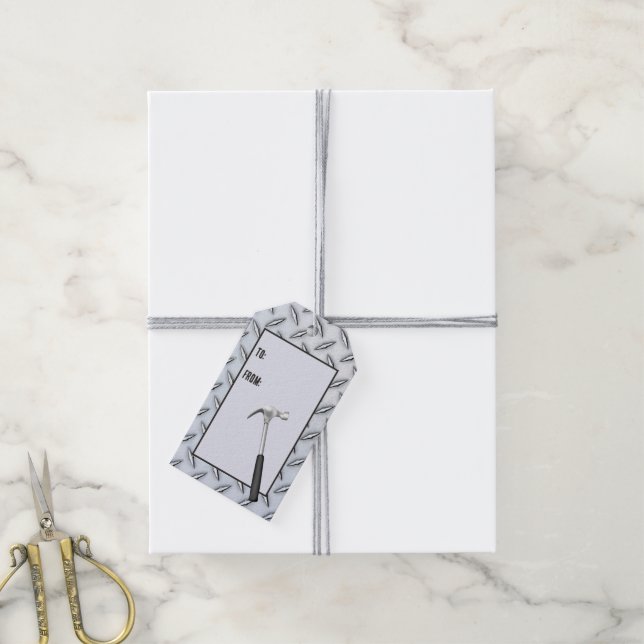 Étiquettes-cadeau Plaque en acier diamant avec marteau (Avec de la ficelle)