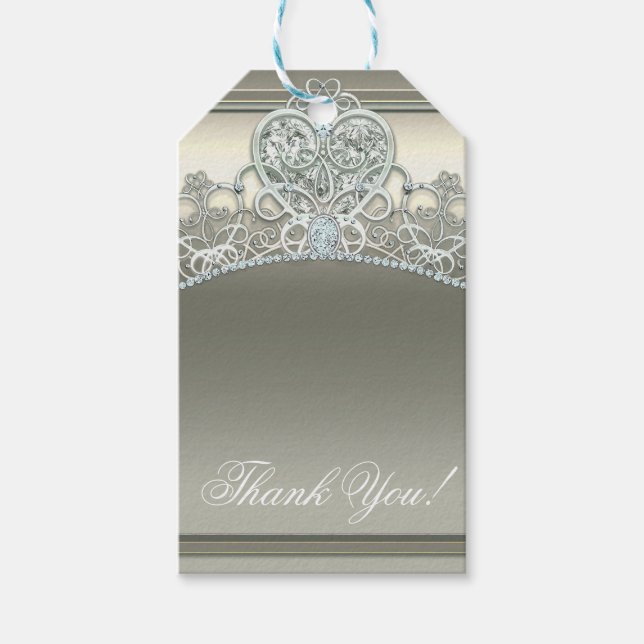 Étiquettes-cadeau Platine ivoire princesse coeur Tiara fête d'annive (Devant)