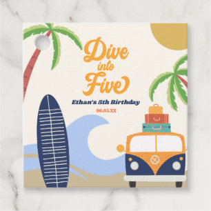 Étiquettes Cadeau Plongez dans cinq Surfs Board 5e anniversaire fête