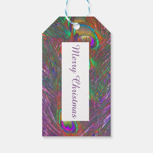 Étiquettes-cadeau Plumes Peacock Tinsel de Noël (Dos)