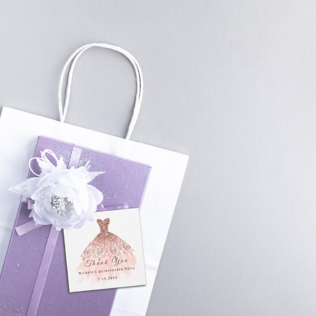 Étiquettes Cadeau Plus que vous Rose de la 16e soirée Quinceanera (Than You Bridal 16th Quinceanera Party Dress Rose Favor Tags)