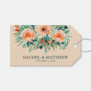 Étiquettes-cadeau Poche et Turquoise Mariage d'aquarelle Florale Mer