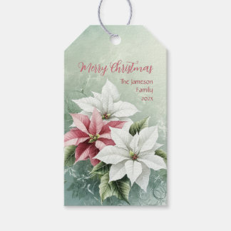 Étiquettes-cadeau Poinsettias de Noël élégants blancs roses