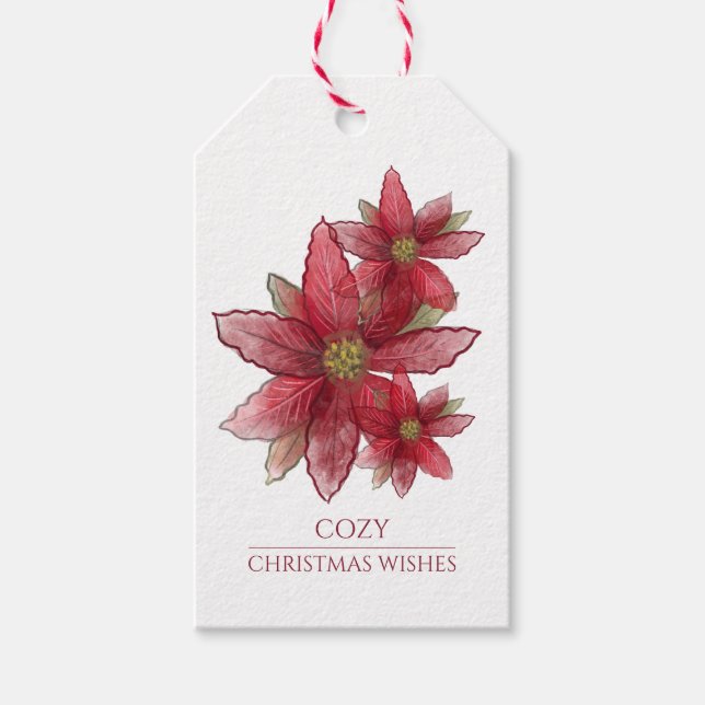Étiquettes-cadeau Poinsettias de Noël rustiques (Devant)