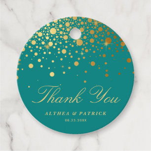 Étiquettes Cadeau Points Confetti Faux Gold Foil Merci Turquoise