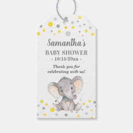 Étiquettes-cadeau Points gris Jaune Eléphant Baby shower Invité Favo
