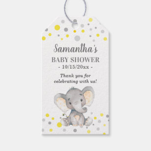 Étiquettes-cadeau Points gris Jaune Eléphant Baby shower Invité Favo