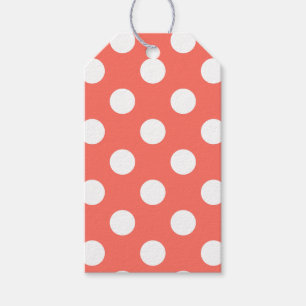 Étiquettes-cadeau Pois blancs sur corail vivant