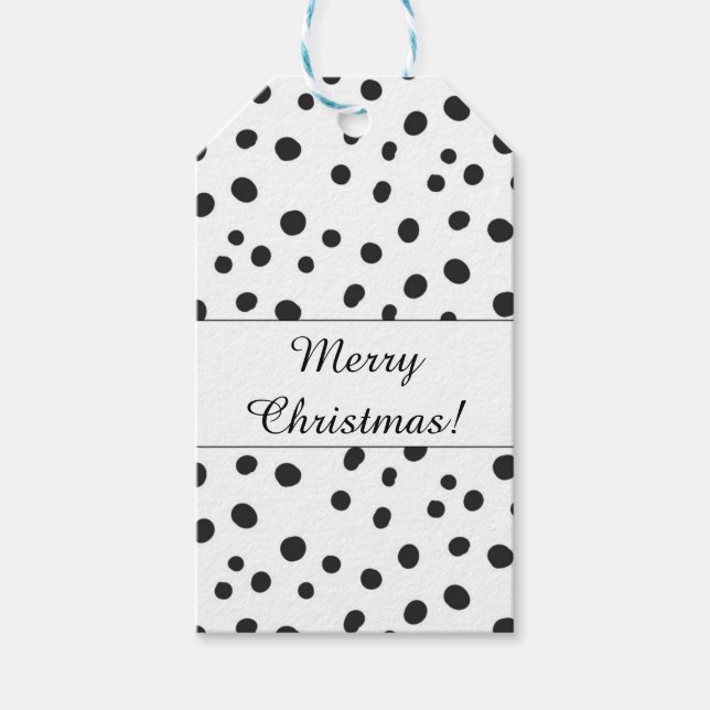 Étiquettes-cadeau Pois noirs et blancs Joyeux Noël (Devant)