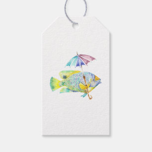 Étiquettes-cadeau Poisson avec parapluie
