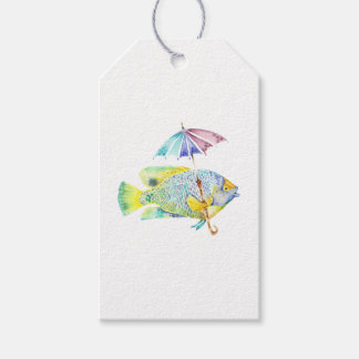 Étiquettes-cadeau Poisson avec parapluie