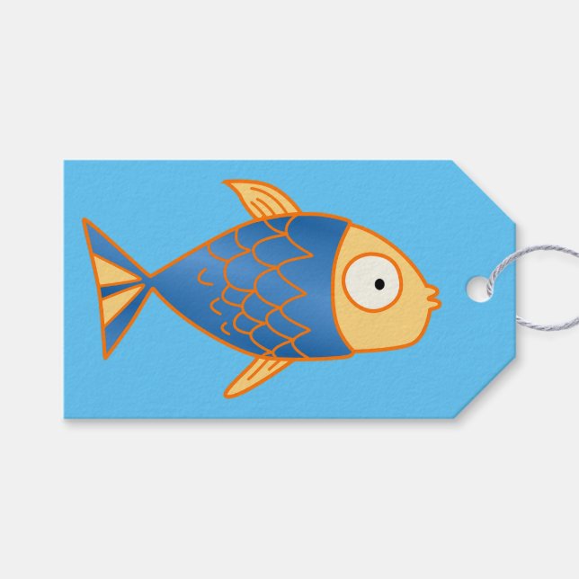 Étiquettes-cadeau Poisson bleu et jaune (Devant (Horizontal))