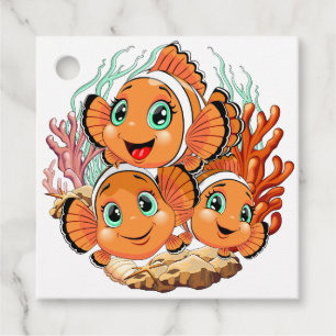 Étiquettes Cadeau Poisson clown Dessin animé mignon Famille Sous l'e