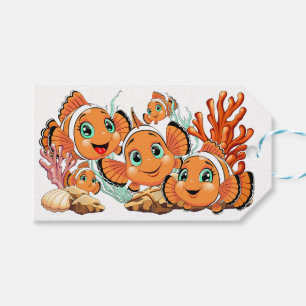 Étiquettes-cadeau Poisson clown Dessin animé mignon Famille Sous l'e