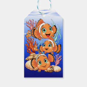 Étiquettes-cadeau Poisson clown Dessin animé mignon Famille Sous l'e