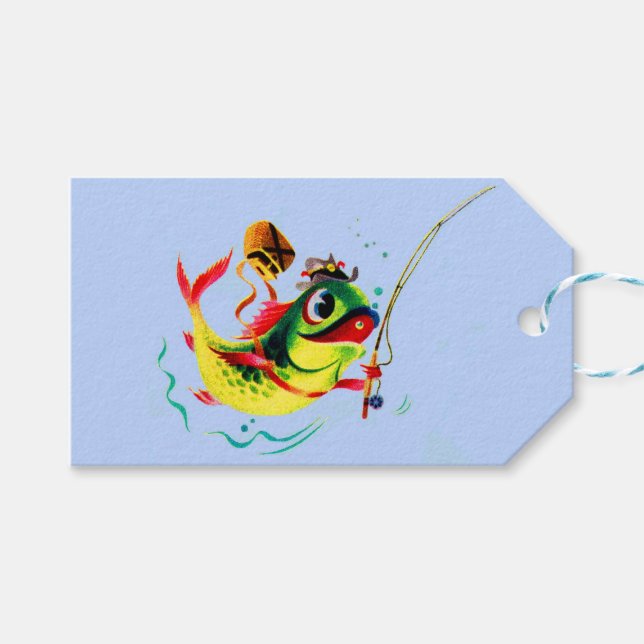 Étiquettes-cadeau poisson de pêche (Devant (Horizontal))