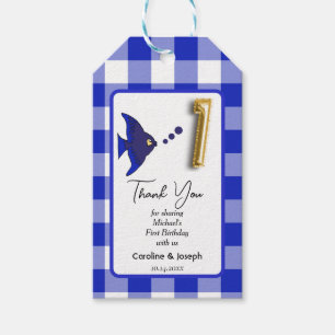 Étiquettes-cadeau Poisson tropical, En vichy bleu Merci