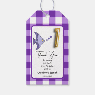 Étiquettes-cadeau Poisson Tropical, Violet En vichy Anniversaire Mer