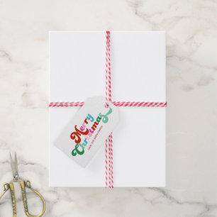 Étiquettes-cadeau Police Festive Rétro Couleurs arc-en-ciel Joyeux N