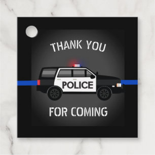 Étiquettes Cadeau Police SUV mince ligne bleue fête d'anniversaire
