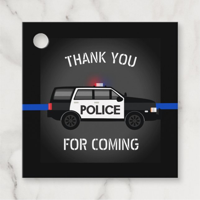 Étiquettes Cadeau Police SUV mince ligne bleue fête d'anniversaire (Devant)