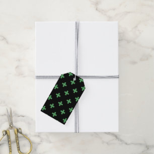 Étiquettes-cadeau Polka verte croise sur noir