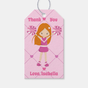 Étiquettes-cadeau Pom-pom girl rouge Fille rose fête d'anniversaire