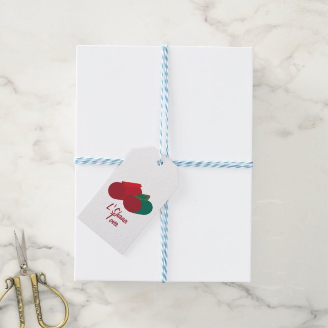 Étiquettes-cadeau Pomme et grenade en 3D Shana Tova (Avec de laficelle)