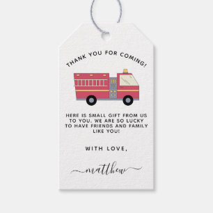 Étiquettes-cadeau Pompier rouge Alarme Camion Fournitures d'annivers