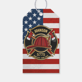 Étiquettes-cadeau Pompier Secourt incendie Département USA Drapeau p