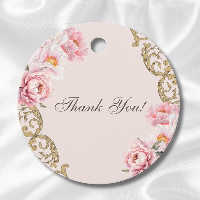Étiquettes Cadeau Pony rose Rococo Baby shower Floral Merci (Créateur téléchargé)