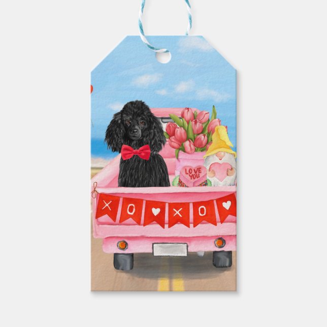 Étiquettes-cadeau Poodle Chien Saint-Valentin Coeurs de Camion (Devant)