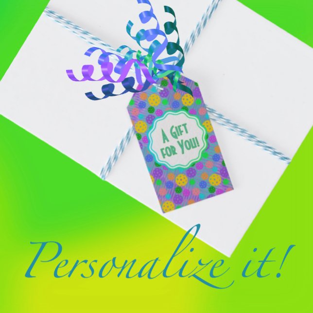 Étiquettes-cadeau Pop Art coloré Pickleball personnalisé (Personalize. The text on. Front and/or back.)