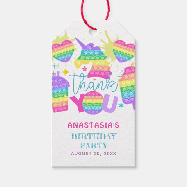 Étiquettes-cadeau Pop It Girl Birthday Party (Devant)