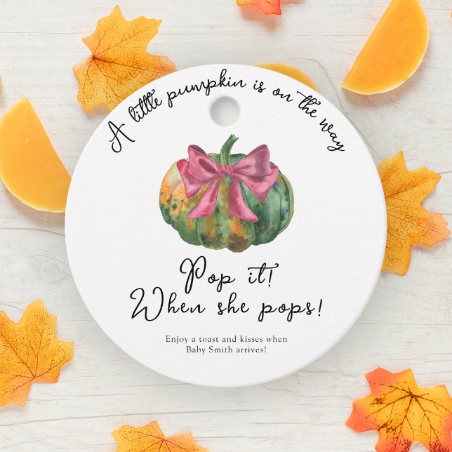 Étiquettes Cadeau Pop it when it pops - Citrouille bow baby shower (Créateur téléchargé)