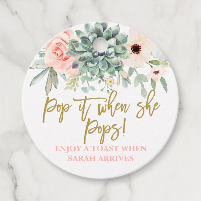 Étiquettes Cadeau Pop it when She Pops aquarelle succulents (Devant)